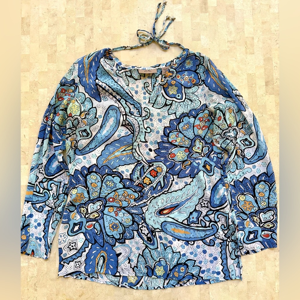 Vintage IE Women 100% Silk Sheer Floral Top Size PETITE‎ M Fairy Romantic Whimsy